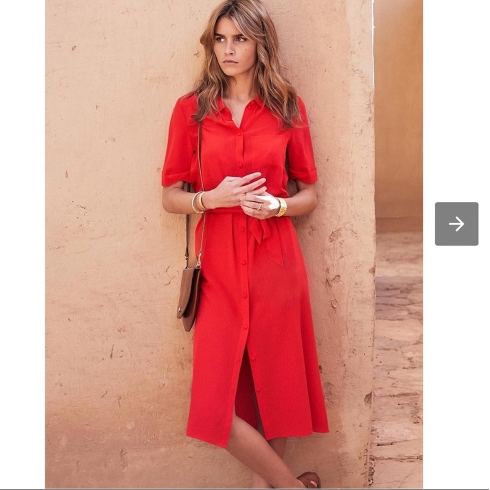 Sezane Red Button-Front Midi Shirt Dress